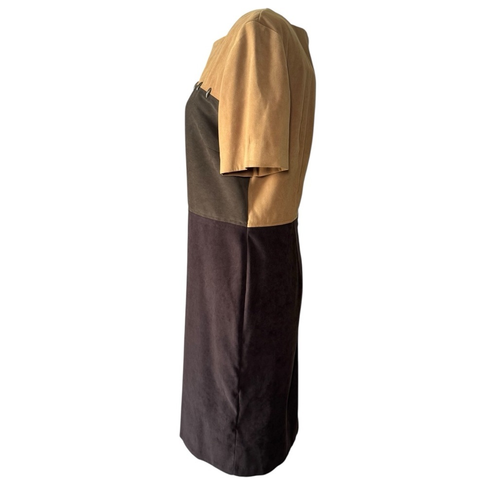 Vintage Sag Harbor Colorblock Dress Brown Faux Suede Fall 90s Short Sleeve 10 - Picture 3 of 9